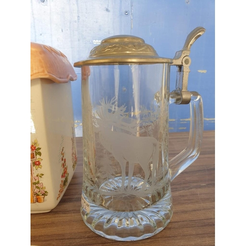 162 - Vintage West German Beer Stein with 'BMW' Lid and Munich Decoration, Together with Glass Beer Stein,... 