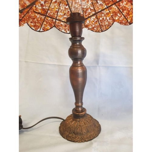 168 - Pair of Bronze Effect Table / Side Lamps with Amber Colour Bead Shades (2)