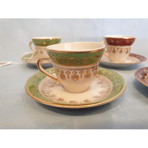 240 - Set of 6 x China Tea Cups & Saucers in Various Colours with Gold Decoration (6 + 6)