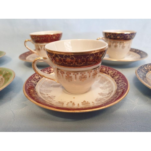 240 - Set of 6 x China Tea Cups & Saucers in Various Colours with Gold Decoration (6 + 6)