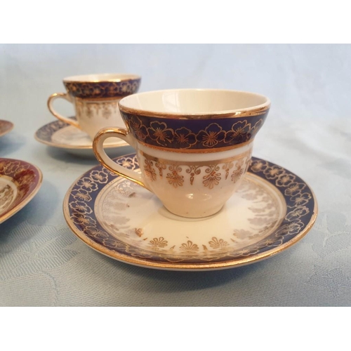 240 - Set of 6 x China Tea Cups & Saucers in Various Colours with Gold Decoration (6 + 6)