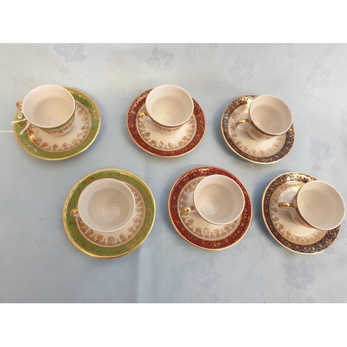 240 - Set of 6 x China Tea Cups & Saucers in Various Colours with Gold Decoration (6 + 6)