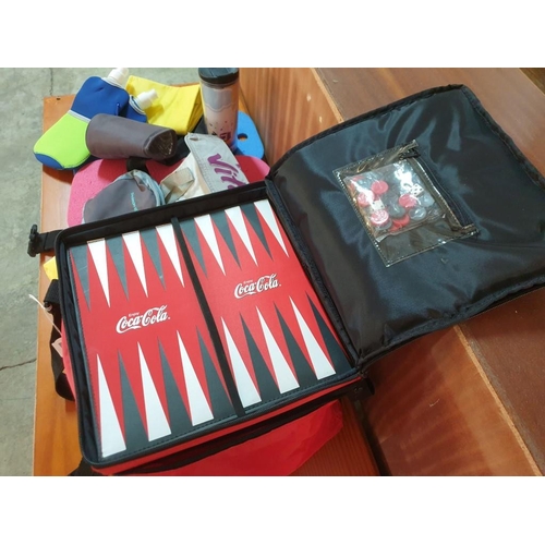 242 - Coca-Cola Cool Bag with Backgammon Built-in Lid! Together with Water Carriers, Insulated Bags, etc