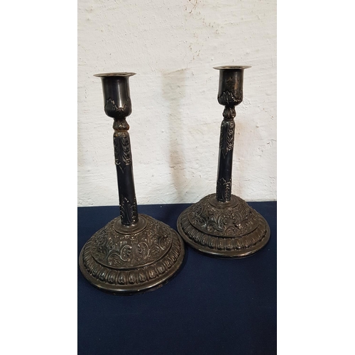 252 - Pair of Ornate Metal Candle Holders and Pair of Vintage Metal Tea Glass Holders (A/F)