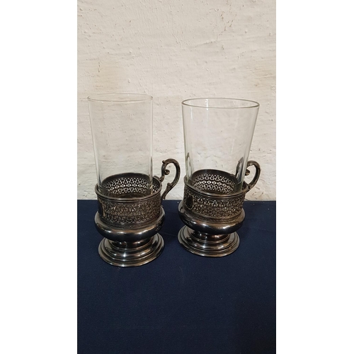 252 - Pair of Ornate Metal Candle Holders and Pair of Vintage Metal Tea Glass Holders (A/F)