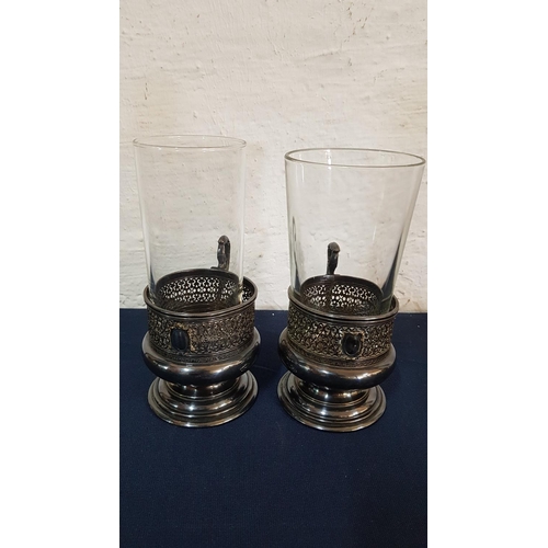 252 - Pair of Ornate Metal Candle Holders and Pair of Vintage Metal Tea Glass Holders (A/F)