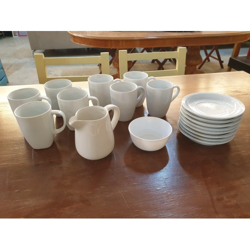 261 - Collection of Assorted White China; 8 x Coffee Mugs, Milk Jug, Sugar Bowl and 8 x Round Side Plates ... 