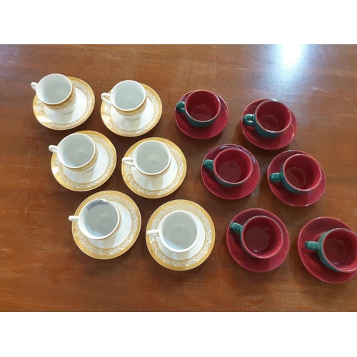 263 - Set of 6 x 'Studio House' Coffee Cups & Saucers, in White Colour with Decorative Gold Tone Band, Tog... 