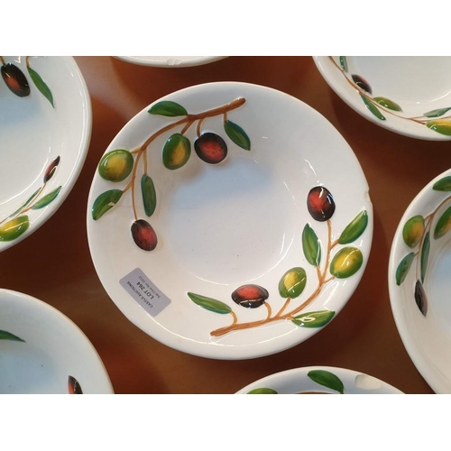 264 - Set of 8 x 'Amsel' (Hamburg) Salad Bowls with Relief Olive Decoration and Blue Lidded Jar (some a/f)