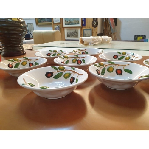 264 - Set of 8 x 'Amsel' (Hamburg) Salad Bowls with Relief Olive Decoration and Blue Lidded Jar (some a/f)