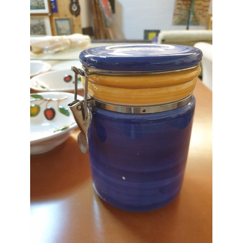 264 - Set of 8 x 'Amsel' (Hamburg) Salad Bowls with Relief Olive Decoration and Blue Lidded Jar (some a/f)