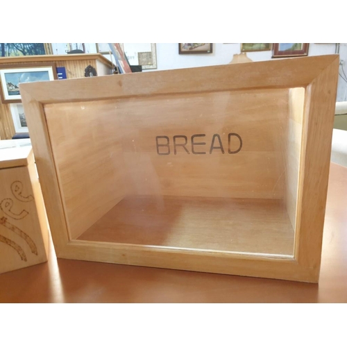 272 - Solid Wood Bread Bin with Clear Front, Together with 3 x Solid Wood 'Premier House Ware' Lidded Stor... 