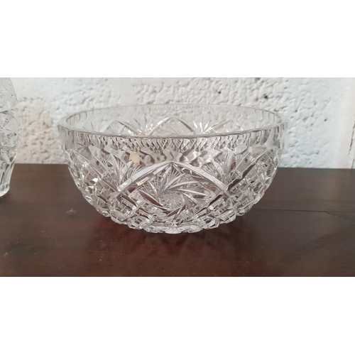 278 - Bohemia Crystal Set Large Vase (H:26cm) Fruit Bowl (Ø20cm x H:10cm) and Cake Plate (Ø28cm)