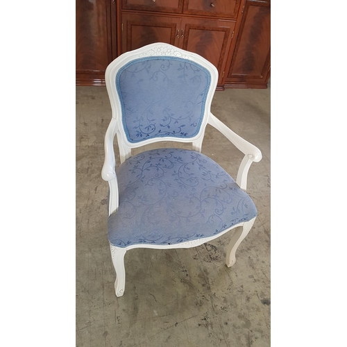 286 - 2 x Retro Style Armchairs, Wooden with Blue Floral Upholstery