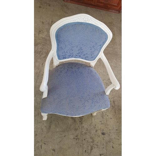 286 - 2 x Retro Style Armchairs, Wooden with Blue Floral Upholstery