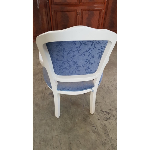 286 - 2 x Retro Style Armchairs, Wooden with Blue Floral Upholstery