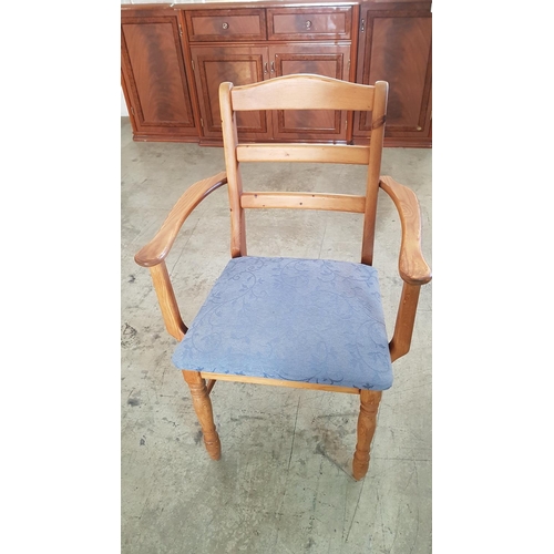 286 - 2 x Retro Style Armchairs, Wooden with Blue Floral Upholstery