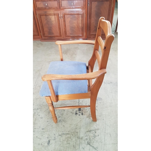 286 - 2 x Retro Style Armchairs, Wooden with Blue Floral Upholstery