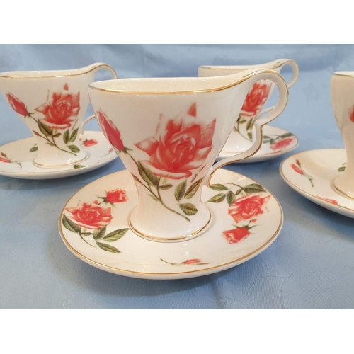 291 - Set of 4 x Limoges Hand Painted Coffee Mugs and Saucers with Flower Pattern