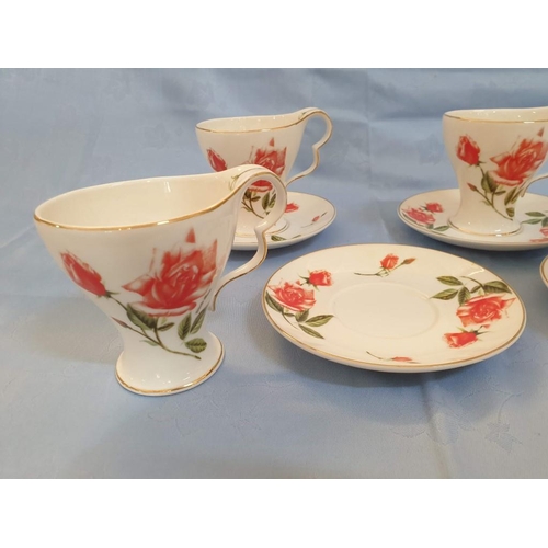 291 - Set of 4 x Limoges Hand Painted Coffee Mugs and Saucers with Flower Pattern