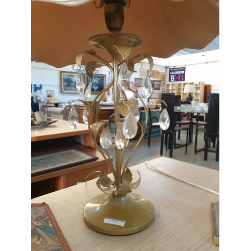 293 - 3 x Decorative Table Lamps; Glass & Gold Colour Classical Style, Metal Lamp with Leaves, Hanging Cry... 