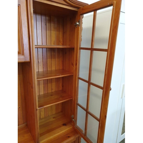 294 - Large Pine Display / Lounge Unit with 2 x Glass Doors, Arched & Carved Top, 3-Drawers and Cupboards,... 