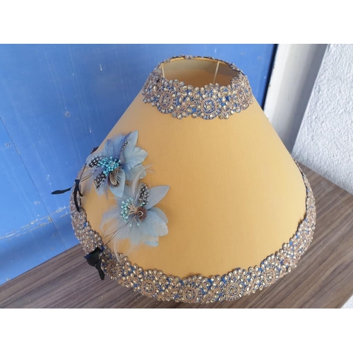 296 - Table / Side Lamp with Blue Porcelain Base and Decorated Orange Shade (Overall Approx. H: 60cm)