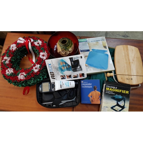 311 - Large Box of Assorted Items; inc; Wooden Cheese Board, Gel Hot Water Bottle, Small Ceramic Vase, Abf... 