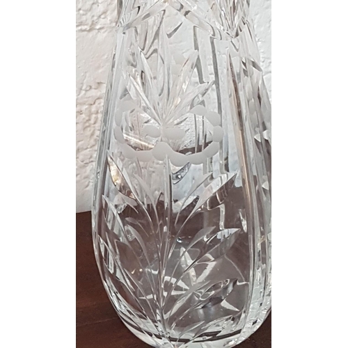 316 - Large Tall (H:36cm) Crystal Vase with Floral Pattern