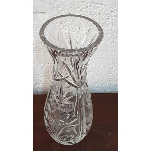 316 - Large Tall (H:36cm) Crystal Vase with Floral Pattern