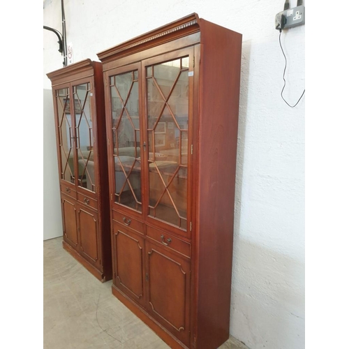 327 - Vintage Tall Solid Wood Bookcase / Display Cabinet with 2 - Drawers and Cupboard with Key (H:202cm x... 