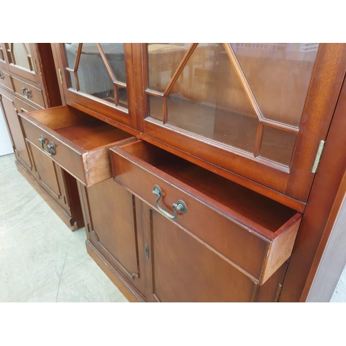 327 - Vintage Tall Solid Wood Bookcase / Display Cabinet with 2 - Drawers and Cupboard with Key (H:202cm x... 