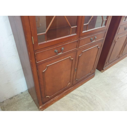 328 - Vintage Tall Solid Wood Bookcase / Display Cabinet with 2 - Drawer and Cupboard with Key (H:202cm x ... 