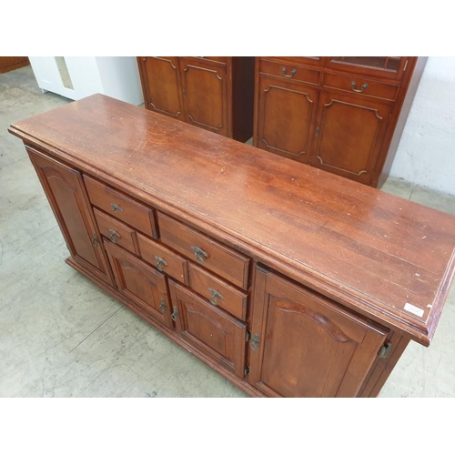 329 - Vintage Large Solid Wood 3 - Drawer, 4 - Door Sideboard Unit (H:90cm x W:170cm x D:46cm)