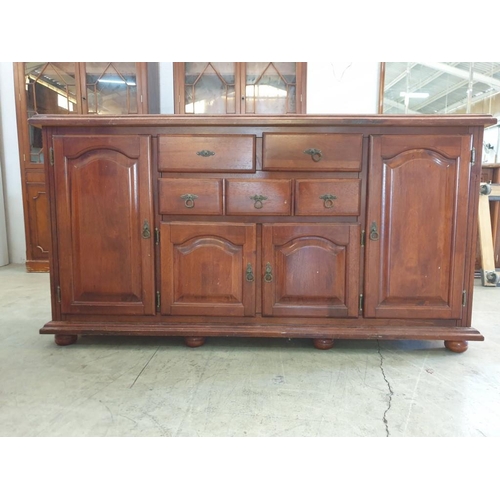 329 - Vintage Large Solid Wood 3 - Drawer, 4 - Door Sideboard Unit (H:90cm x W:170cm x D:46cm)