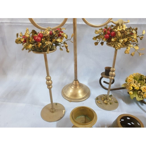 347 - Collection of Decorative Metal Candle Holders, Candles, Flower Arrangement Plastic Bases, Fortnum & ... 