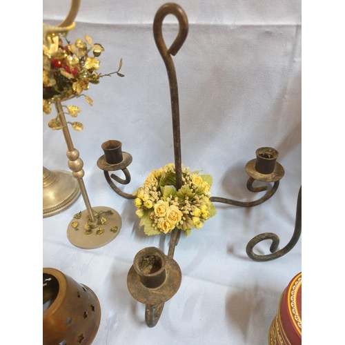 347 - Collection of Decorative Metal Candle Holders, Candles, Flower Arrangement Plastic Bases, Fortnum & ... 