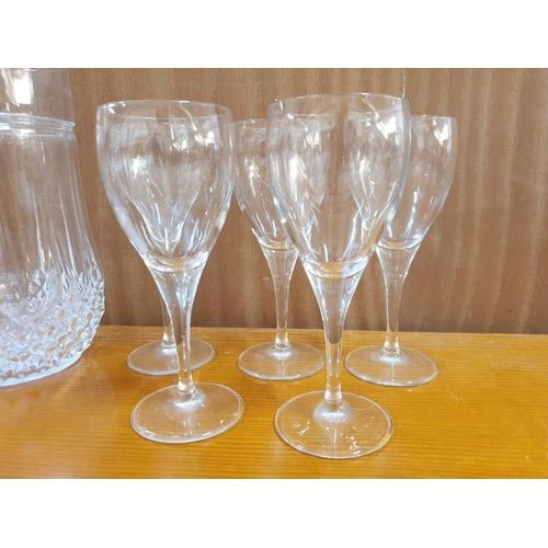 348 - Collection of Glassware; Large Jug, 5 x Crystal Wine Glasses, 5 x Wine Glasses, Large Keo Beer Glass... 