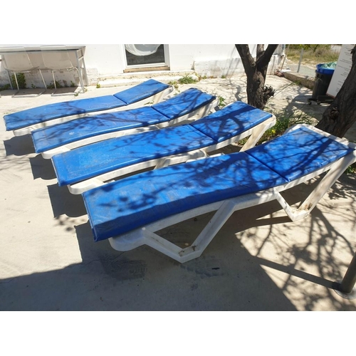 386 - Set of 4 x Sunbeds with Blue Cushions