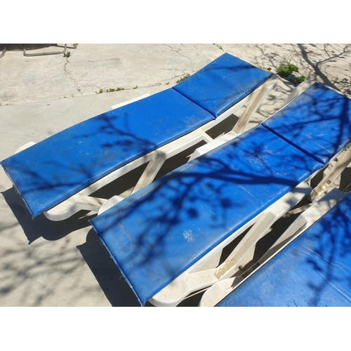 386 - Set of 4 x Sunbeds with Blue Cushions