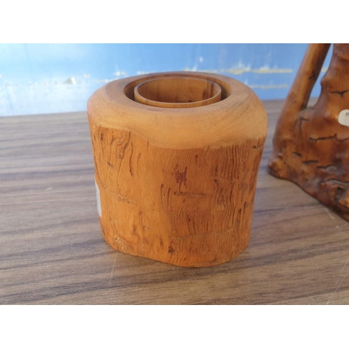 59 - Olive Wood (?) Candle Holder and Free Standing Branch Ornament (H: 46cm), (2)