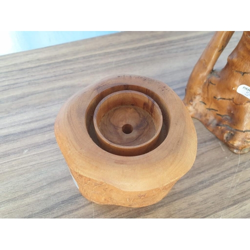 59 - Olive Wood (?) Candle Holder and Free Standing Branch Ornament (H: 46cm), (2)