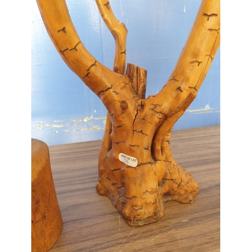 59 - Olive Wood (?) Candle Holder and Free Standing Branch Ornament (H: 46cm), (2)