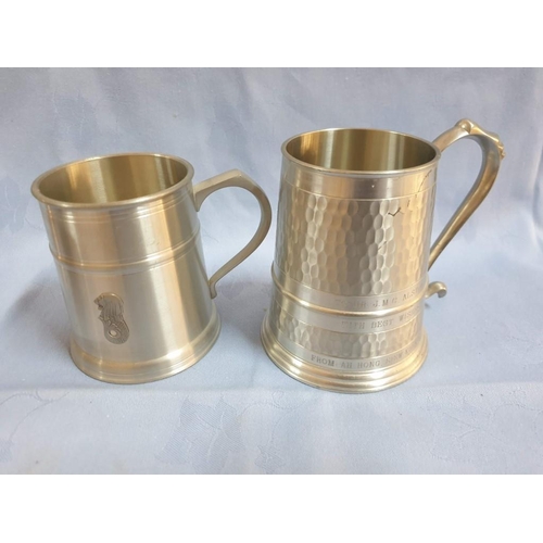 60 - Collection of Pewter Items; Set of 3 x Graduating Jugs, Decorative Vase, Cup, Tray / Bowl, Tankards ... 