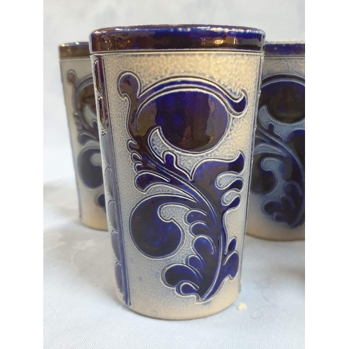 61 - Set of 6 x German Stoneware Beakers with Cobalt Blue Pattern (6)