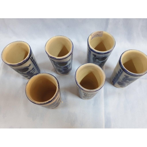 61 - Set of 6 x German Stoneware Beakers with Cobalt Blue Pattern (6)