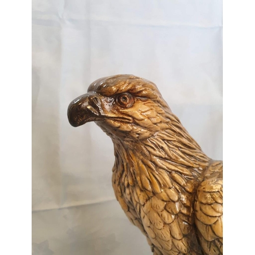 63 - Hand Painted Plaster Statue of Eagle on Plinth (Approx. H: 39cm)