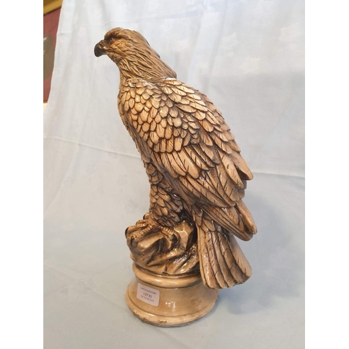 63 - Hand Painted Plaster Statue of Eagle on Plinth (Approx. H: 39cm)