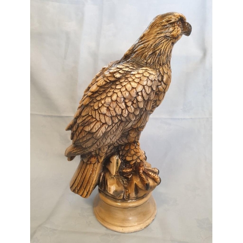 63 - Hand Painted Plaster Statue of Eagle on Plinth (Approx. H: 39cm)