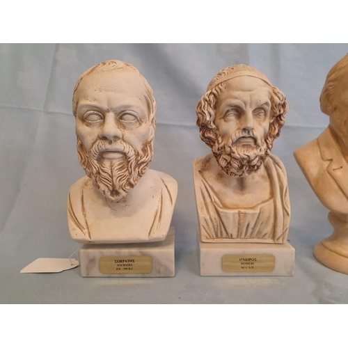 64 - Collection of Marble Effect and Plaster Busts; Brahms, Beethoven, Socrates and Homere (Ave. H: 22cm)... 